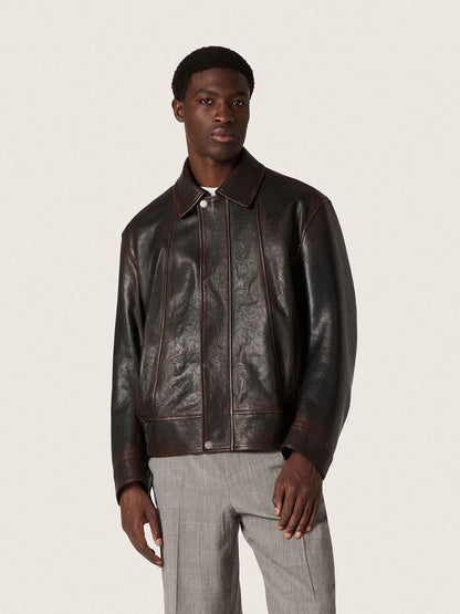 Men’s bomber jacket in burgundy nappa leather - Golden Goose Men