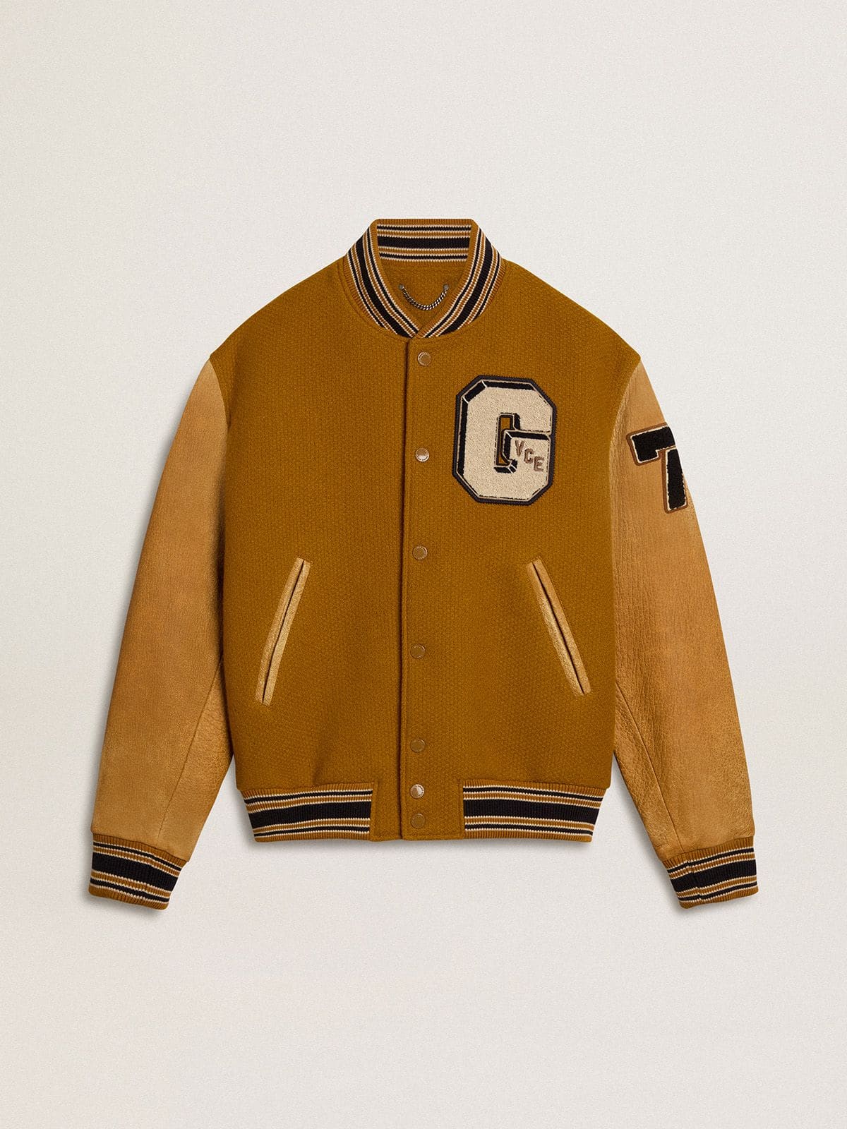 Ochre yellow wool bomber jacket with leather sleeves - Golden Goose Men
