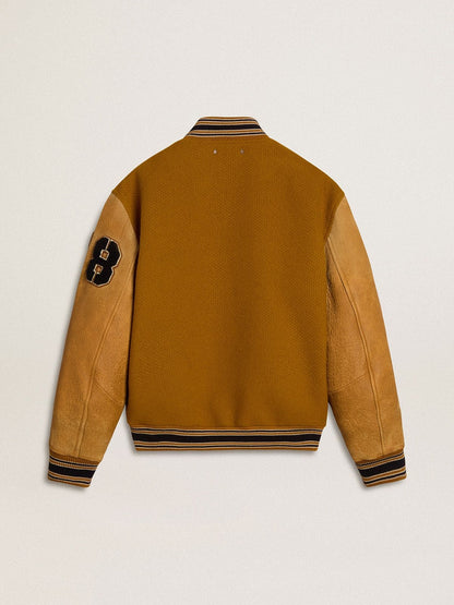 Ochre yellow wool bomber jacket with leather sleeves - Golden Goose Men