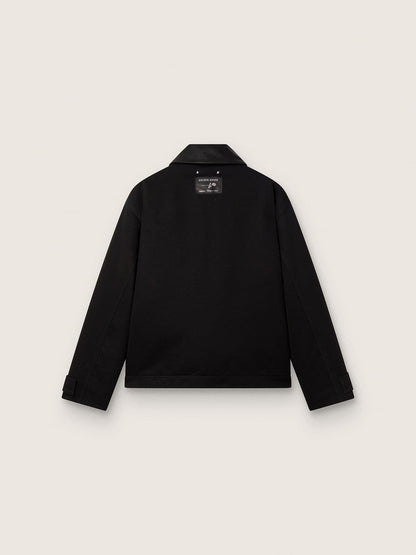 Men's short padded jacket in black cotton with leather collar - Golden Goose Men