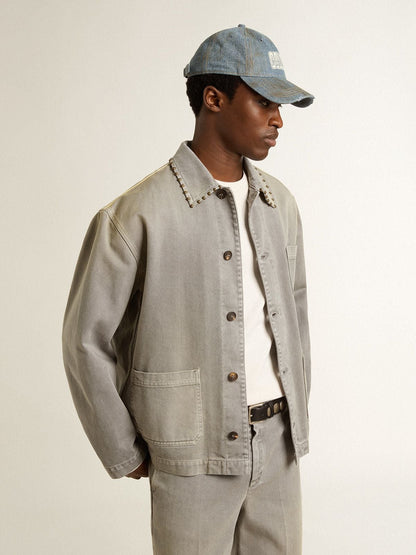 Men's gray denim jacket with studs - Golden Goose Men