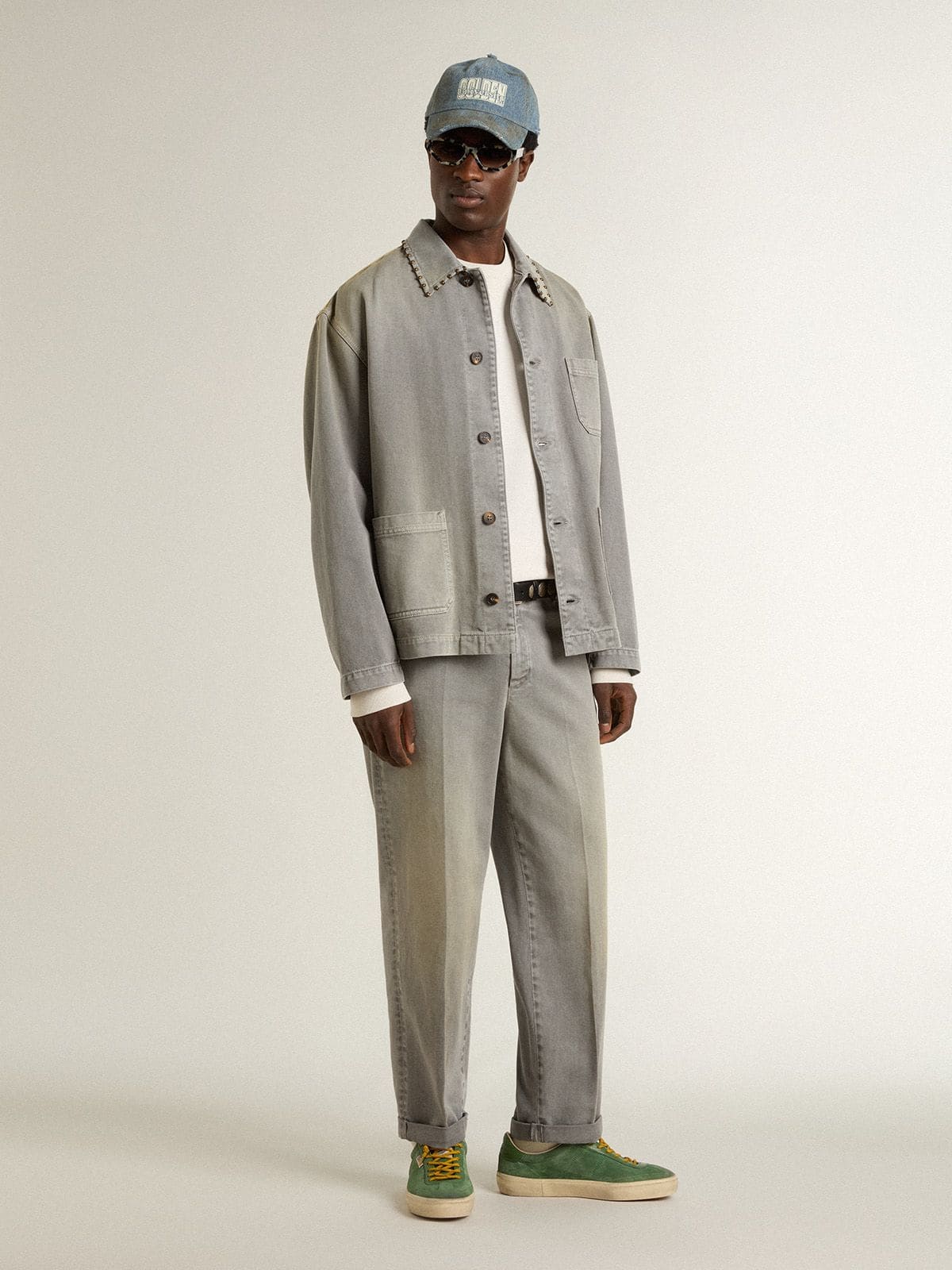 Men's gray denim jacket with studs - Golden Goose Men