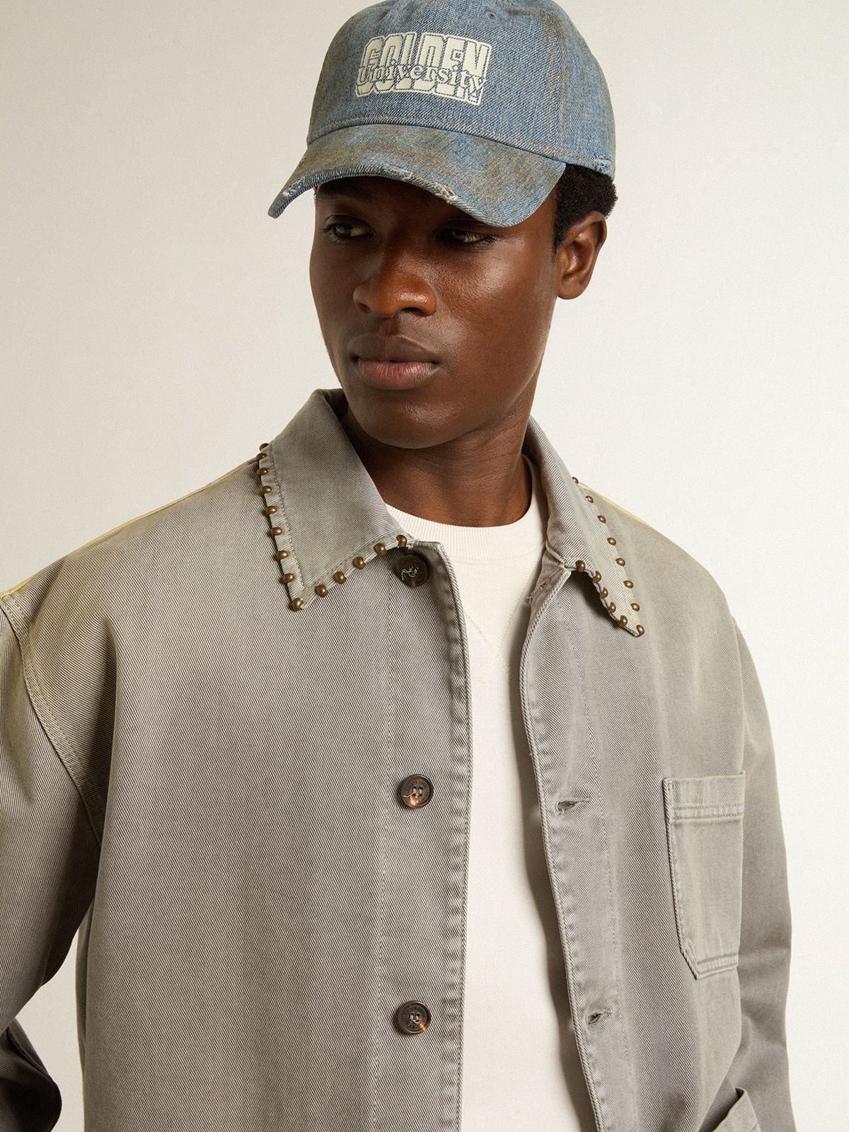 Men's gray denim jacket with studs - Golden Goose Men