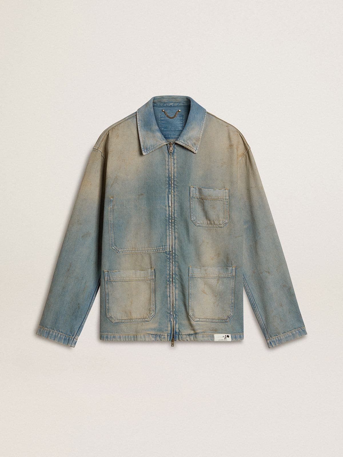 Men's distressed-effect denim jacket with zip - Golden Goose Men