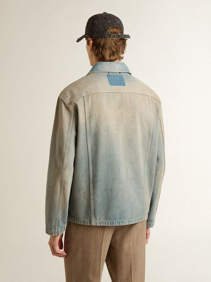 Men's distressed-effect denim jacket with zip - Golden Goose Men
