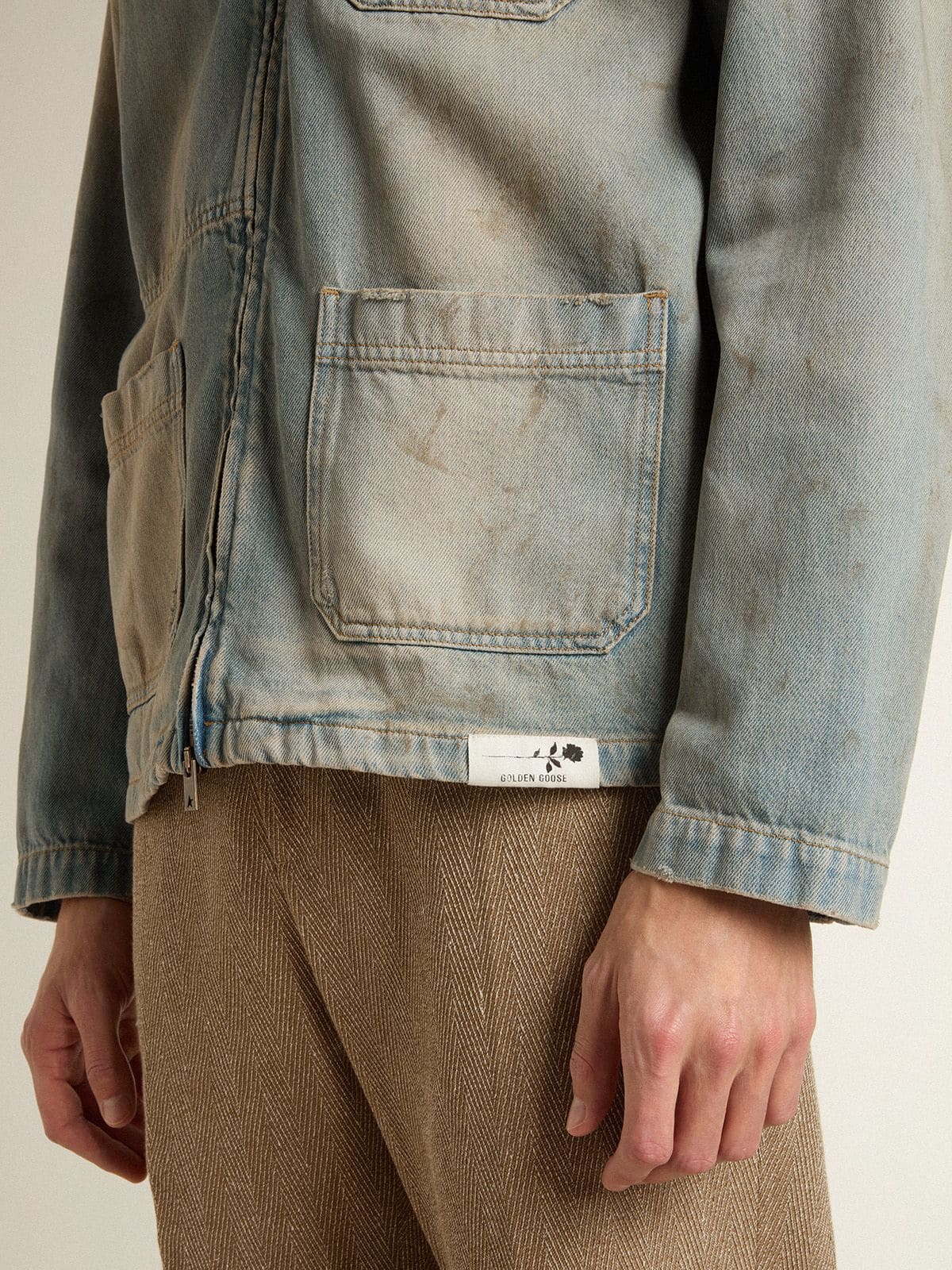 Men's distressed-effect denim jacket with zip - Golden Goose Men