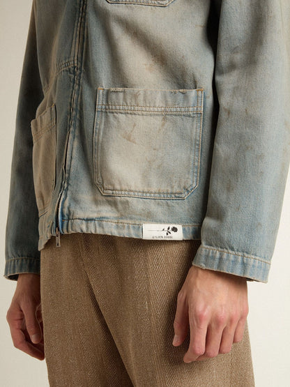 Men's distressed-effect denim jacket with zip - Golden Goose Men