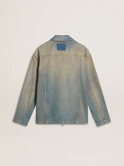 Men's distressed-effect denim jacket with zip - Golden Goose Men