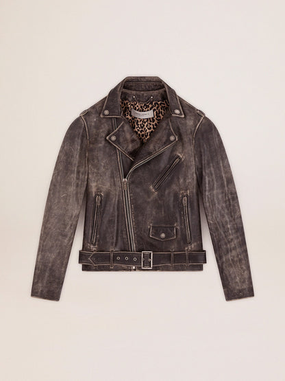 Men’s black leather biker jacket | Golden Goose - Golden Goose Men