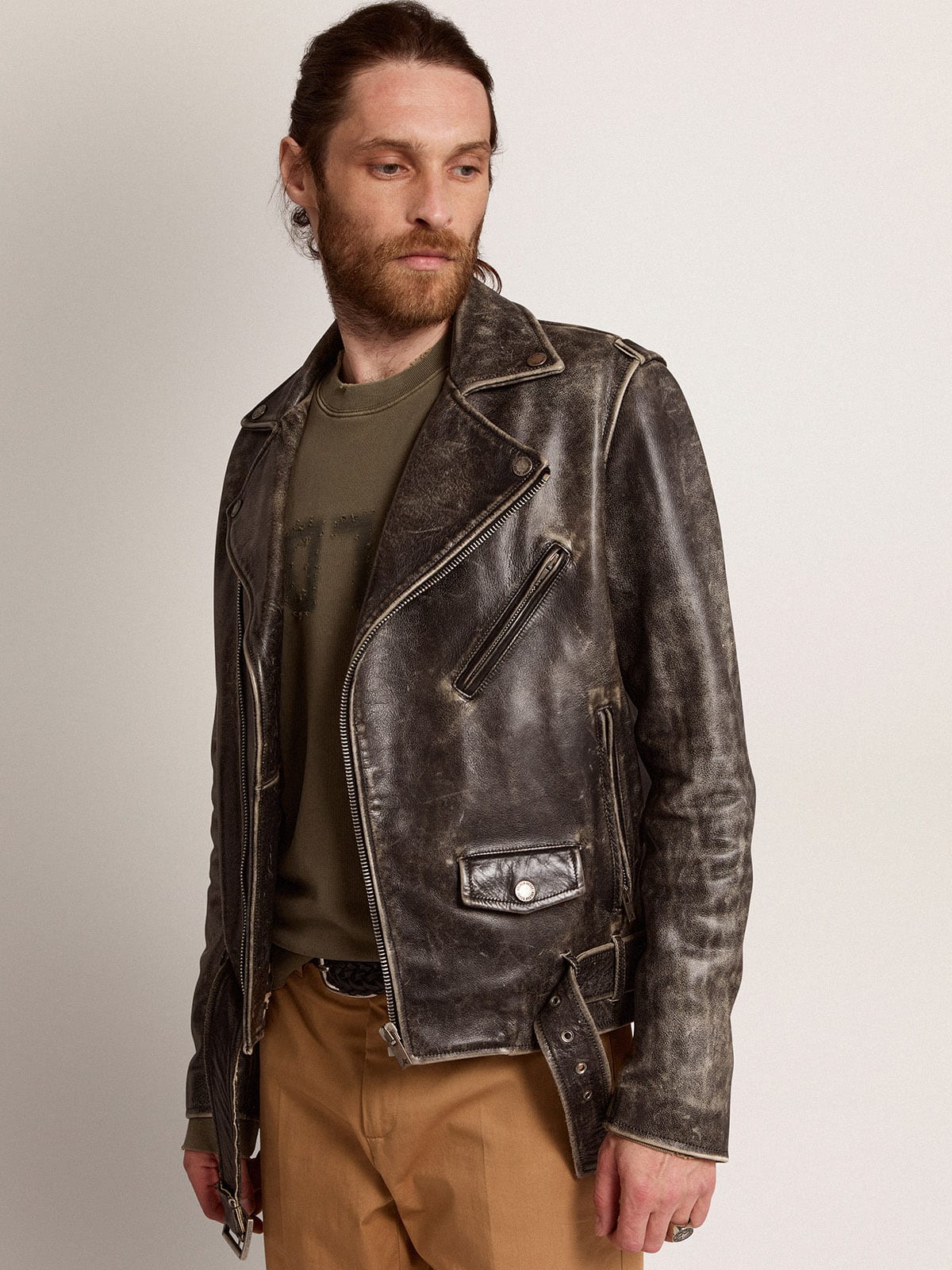 Men’s black leather biker jacket | Golden Goose - Golden Goose Men