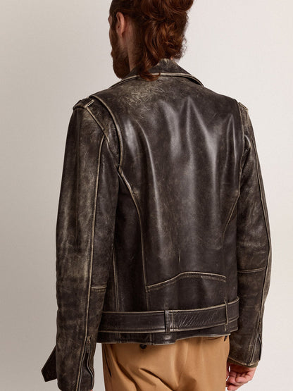 Men’s black leather biker jacket | Golden Goose - Golden Goose Men