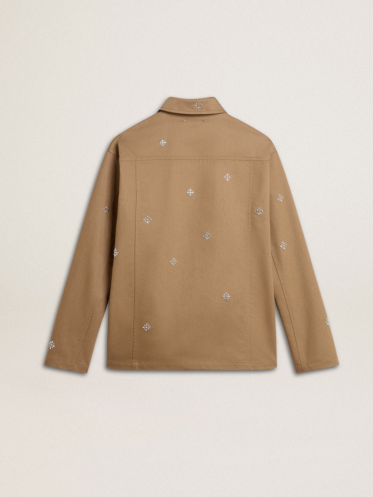 Men's beige jacket with floral embroidery and full zip - Golden Goose Men
