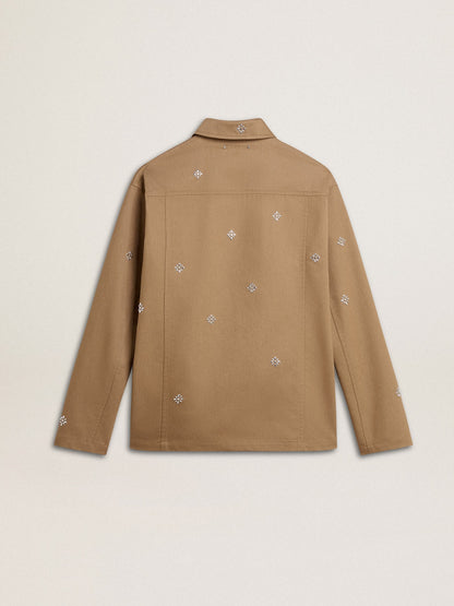 Men's beige jacket with floral embroidery and full zip - Golden Goose Men