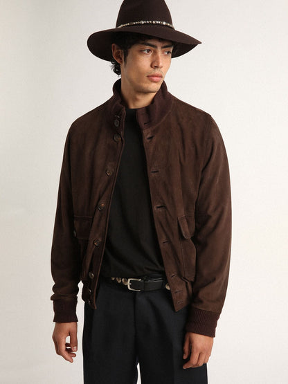 Golden Collection flight jacket in dark brown suede - Golden Goose Men