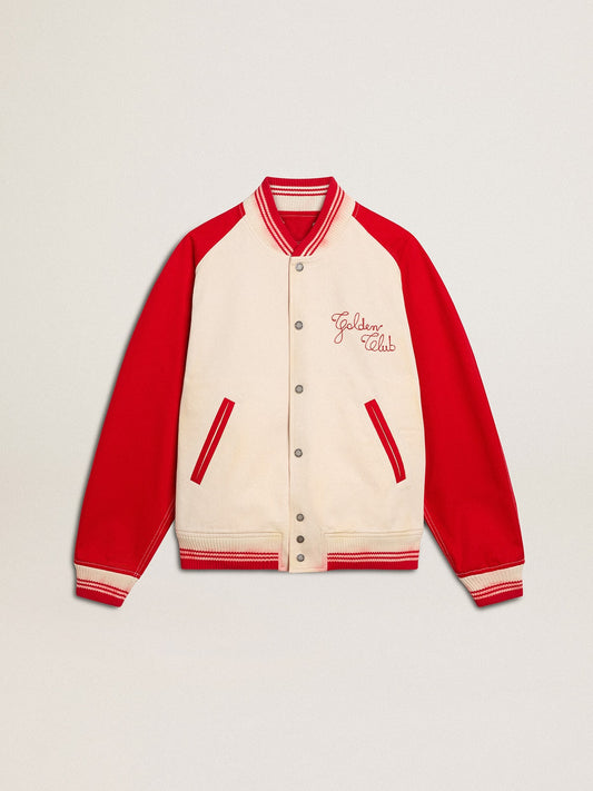 Bomber jacket in worn white and red with embroidery - Golden Goose Men
