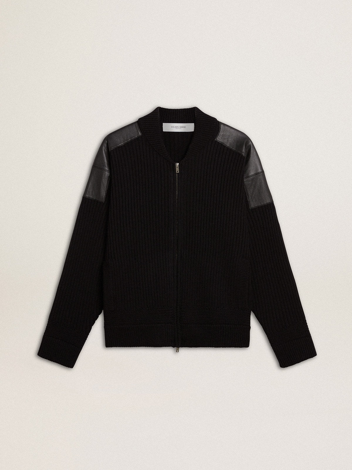Men's black merino wool jacket with leather patches - Golden Goose Men