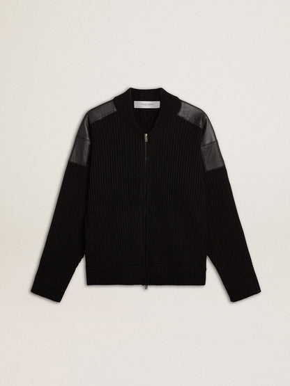 Men's black merino wool jacket with leather patches - Golden Goose Men