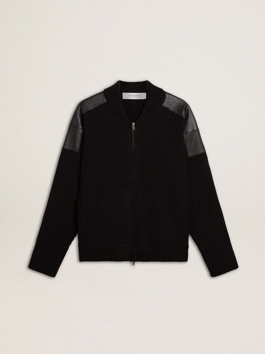 Men's black merino wool jacket with leather patches - Golden Goose Men