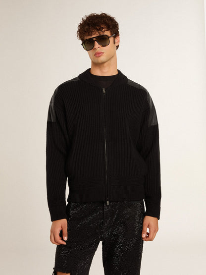 Men's black merino wool jacket with leather patches - Golden Goose Men