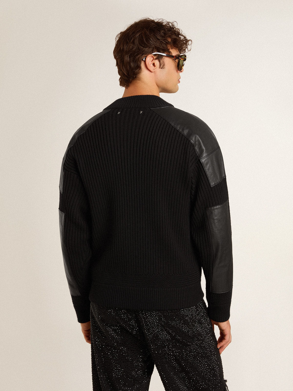 Men's black merino wool jacket with leather patches - Golden Goose Men
