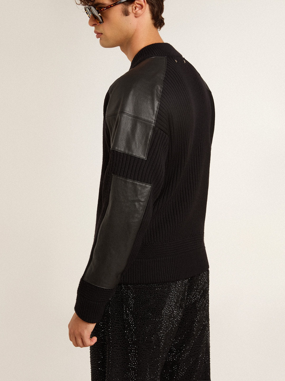 Men's black merino wool jacket with leather patches - Golden Goose Men