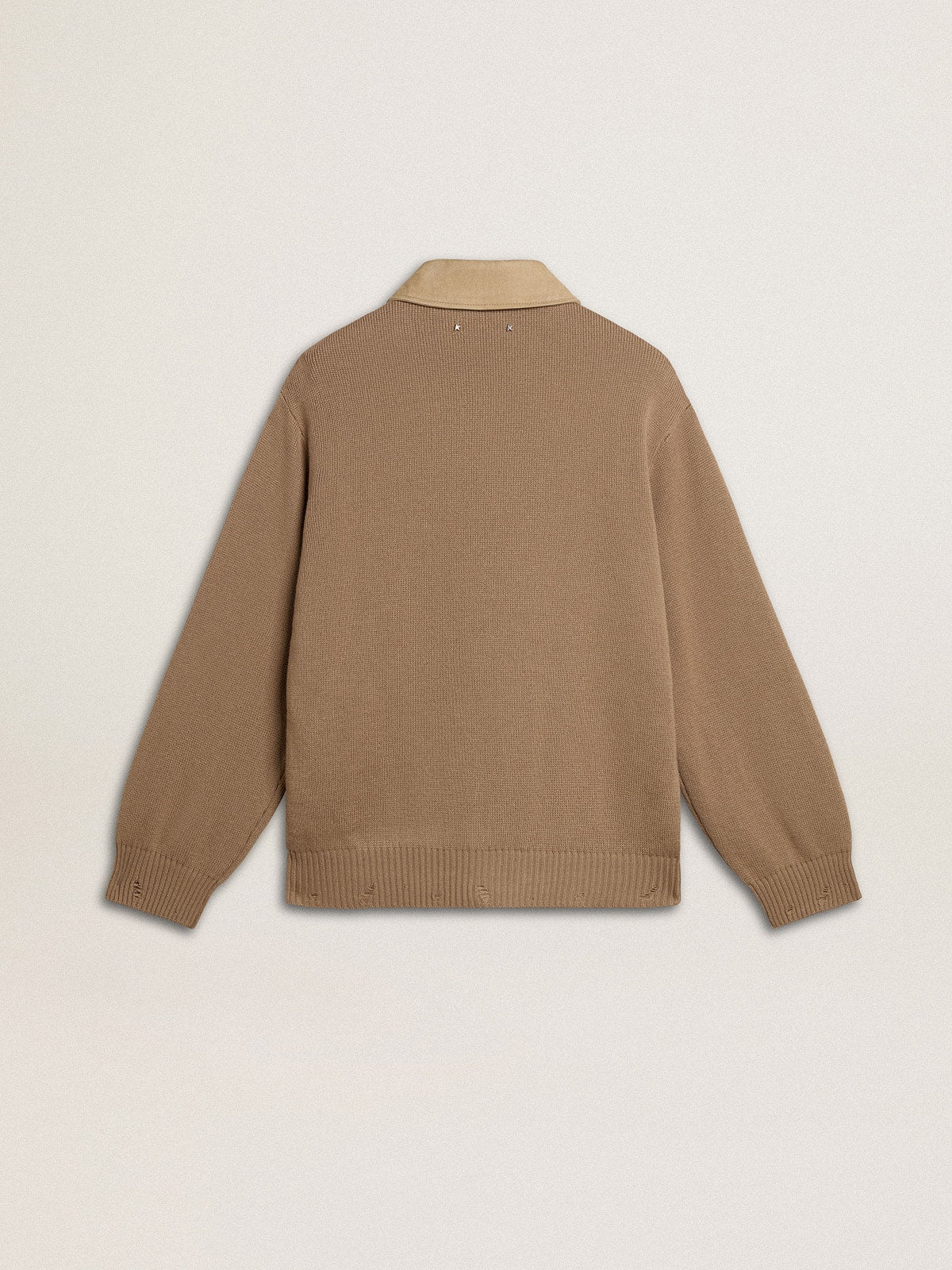 Men's jacket in travertine-colored nubuck leather with wool-blend sleeves and back - Golden Goose Men
