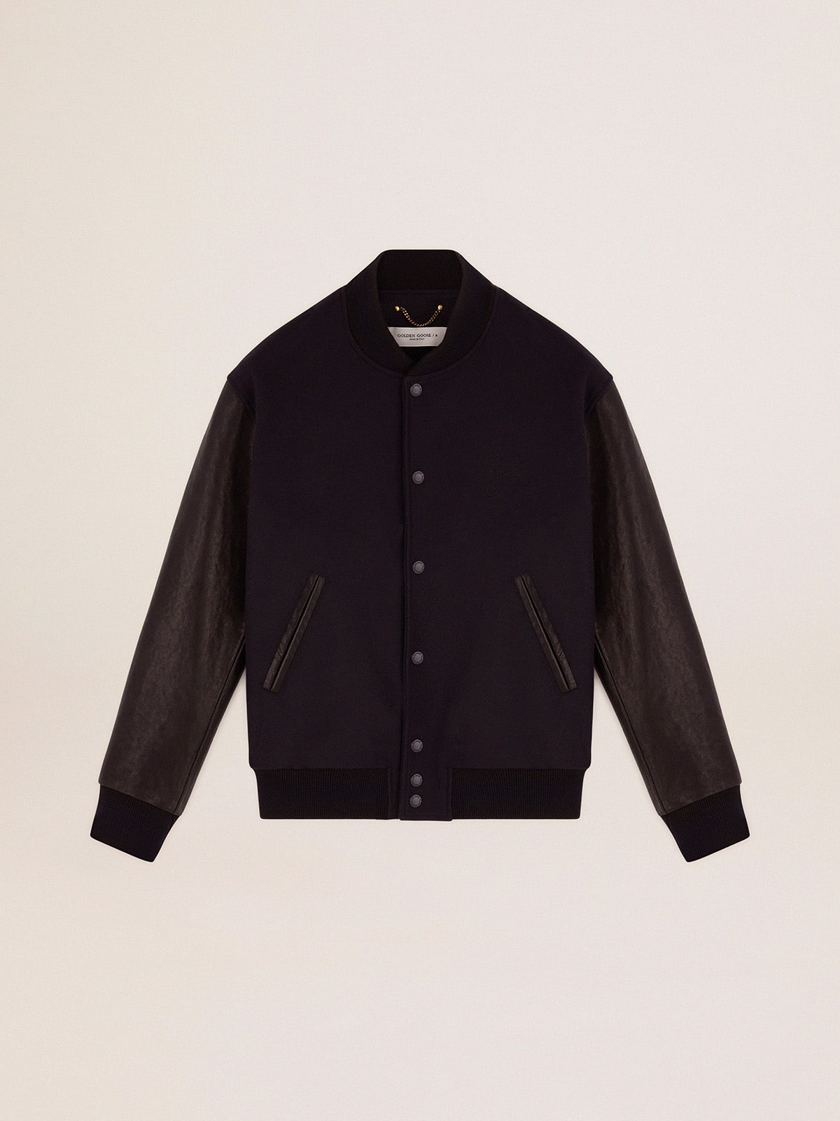 Men’s bomber jacker in blue wool and black leather | Golden Goose - Golden Goose Men
