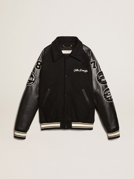 Black wool bomber jacket with patch - Golden Goose Men