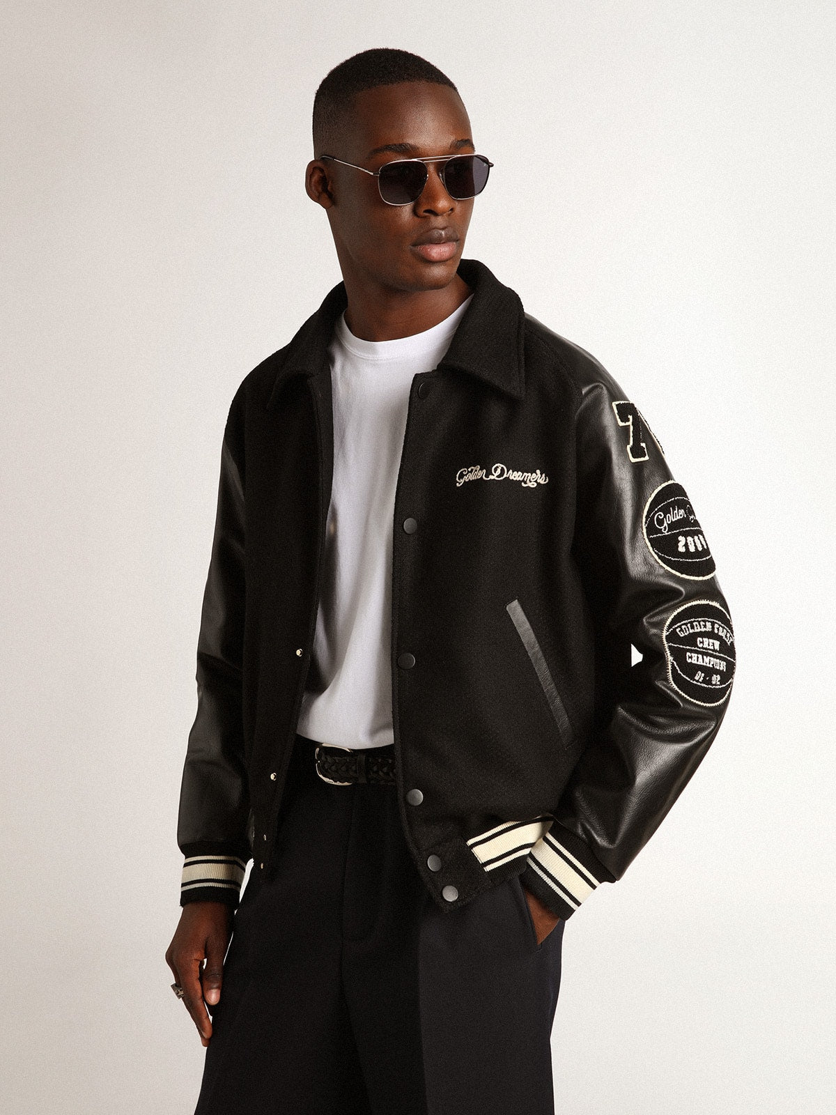 Black wool bomber jacket with patch - Golden Goose Men