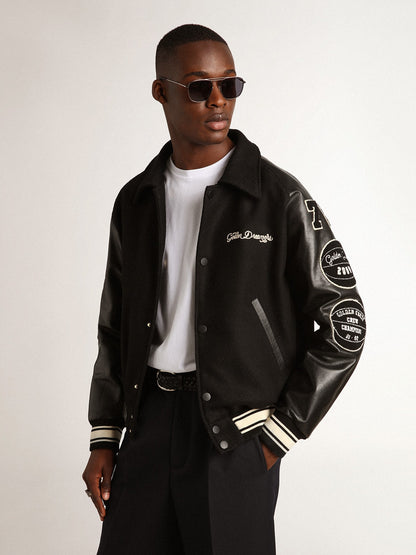 Black wool bomber jacket with patch - Golden Goose Men