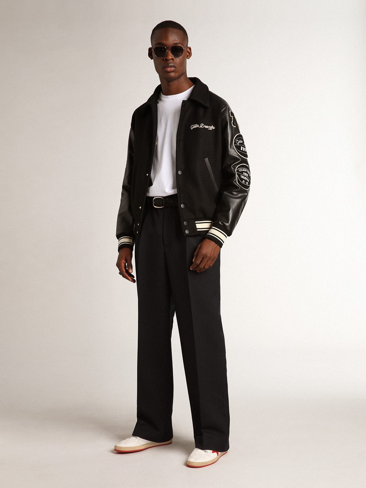 Black wool bomber jacket with patch - Golden Goose Men