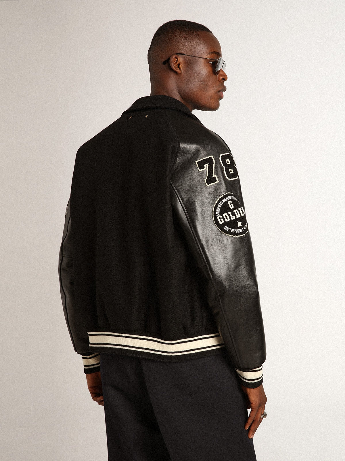 Black wool bomber jacket with patch - Golden Goose Men