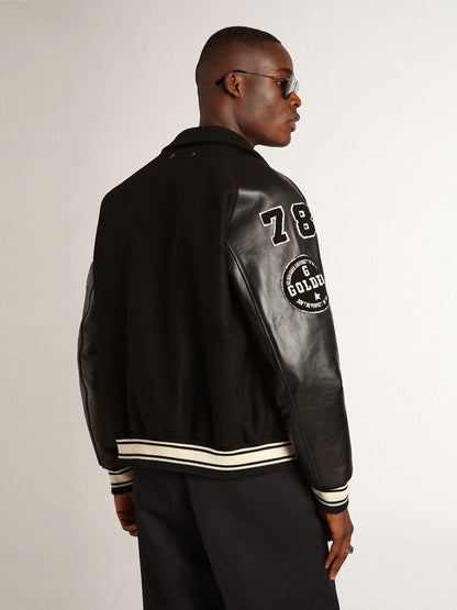 Black wool bomber jacket with patch - Golden Goose Men