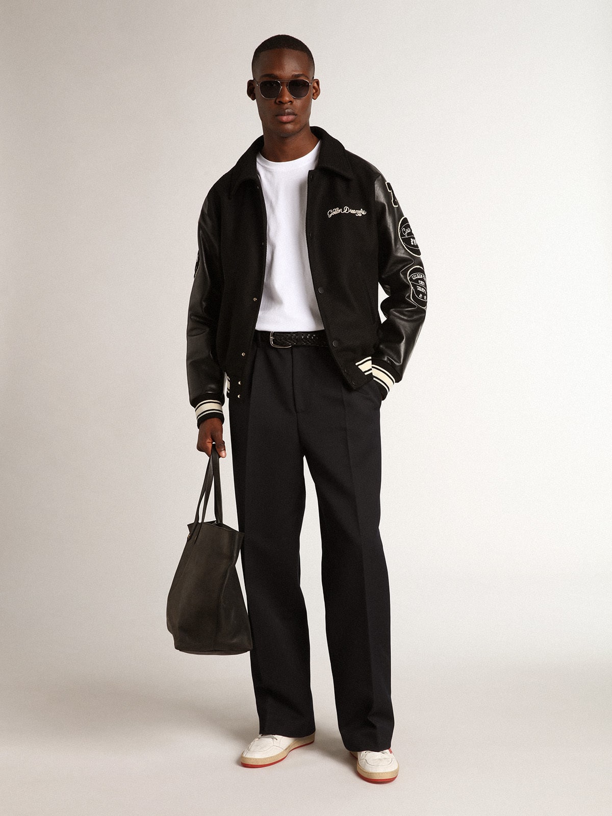 Black wool bomber jacket with patch - Golden Goose Men