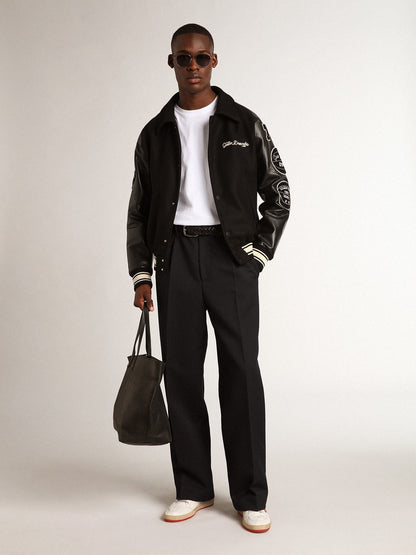Black wool bomber jacket with patch - Golden Goose Men