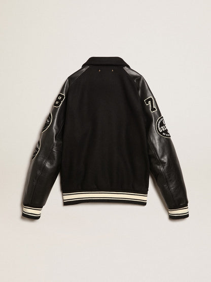 Black wool bomber jacket with patch - Golden Goose Men