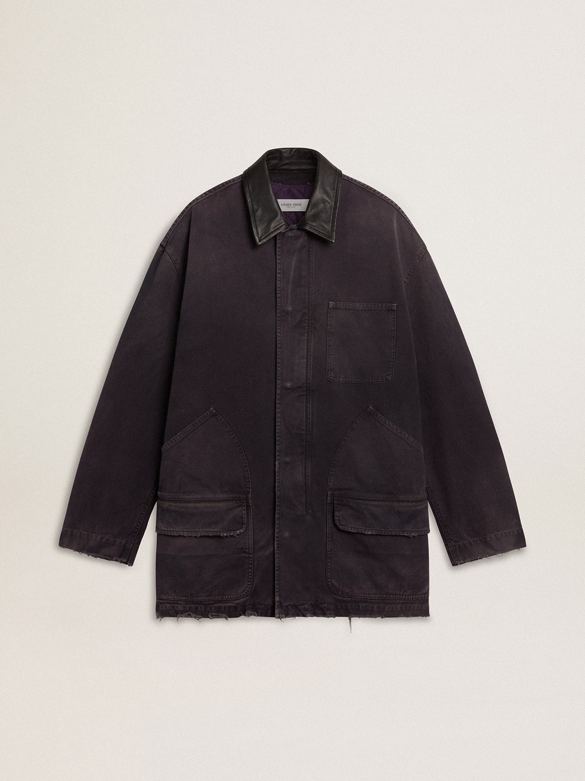 Men's denim jacket with distressed details and leather collar - Golden Goose Men
