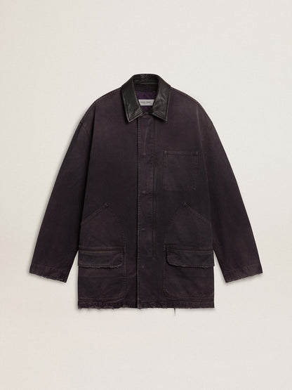Men's denim jacket with distressed details and leather collar - Golden Goose Men