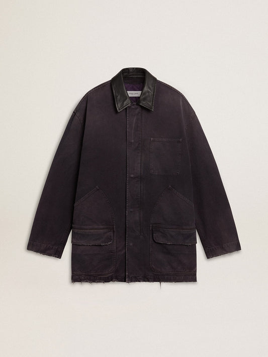 Men's denim jacket with distressed details and leather collar - Golden Goose Men