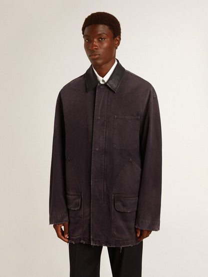 Men's denim jacket with distressed details and leather collar - Golden Goose Men