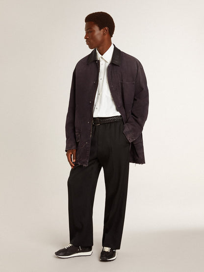 Men's denim jacket with distressed details and leather collar - Golden Goose Men