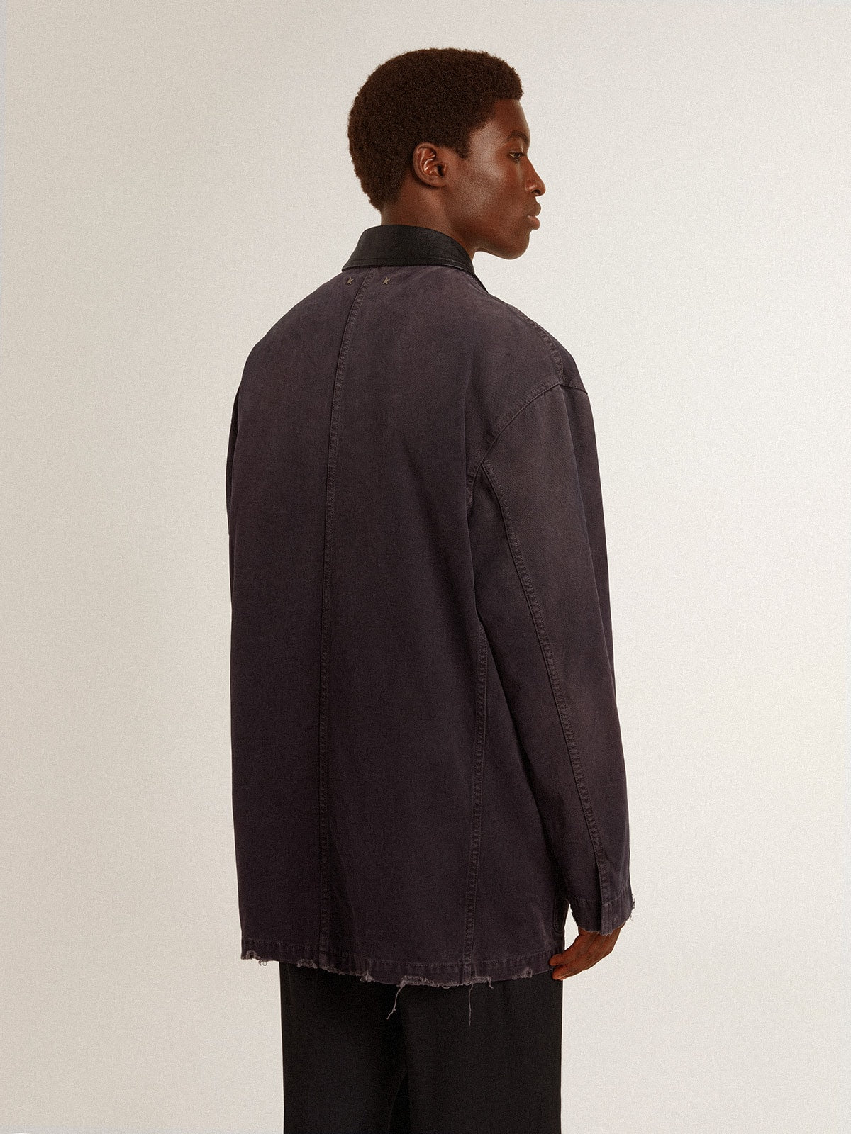 Men's denim jacket with distressed details and leather collar - Golden Goose Men