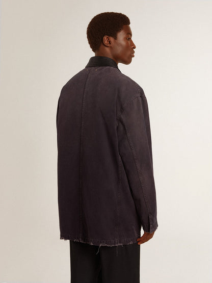 Men's denim jacket with distressed details and leather collar - Golden Goose Men