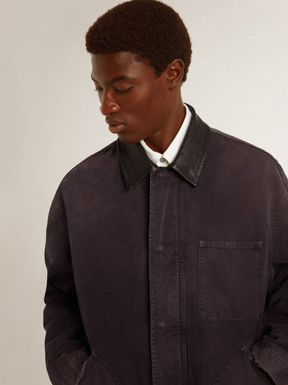 Men's denim jacket with distressed details and leather collar - Golden Goose Men