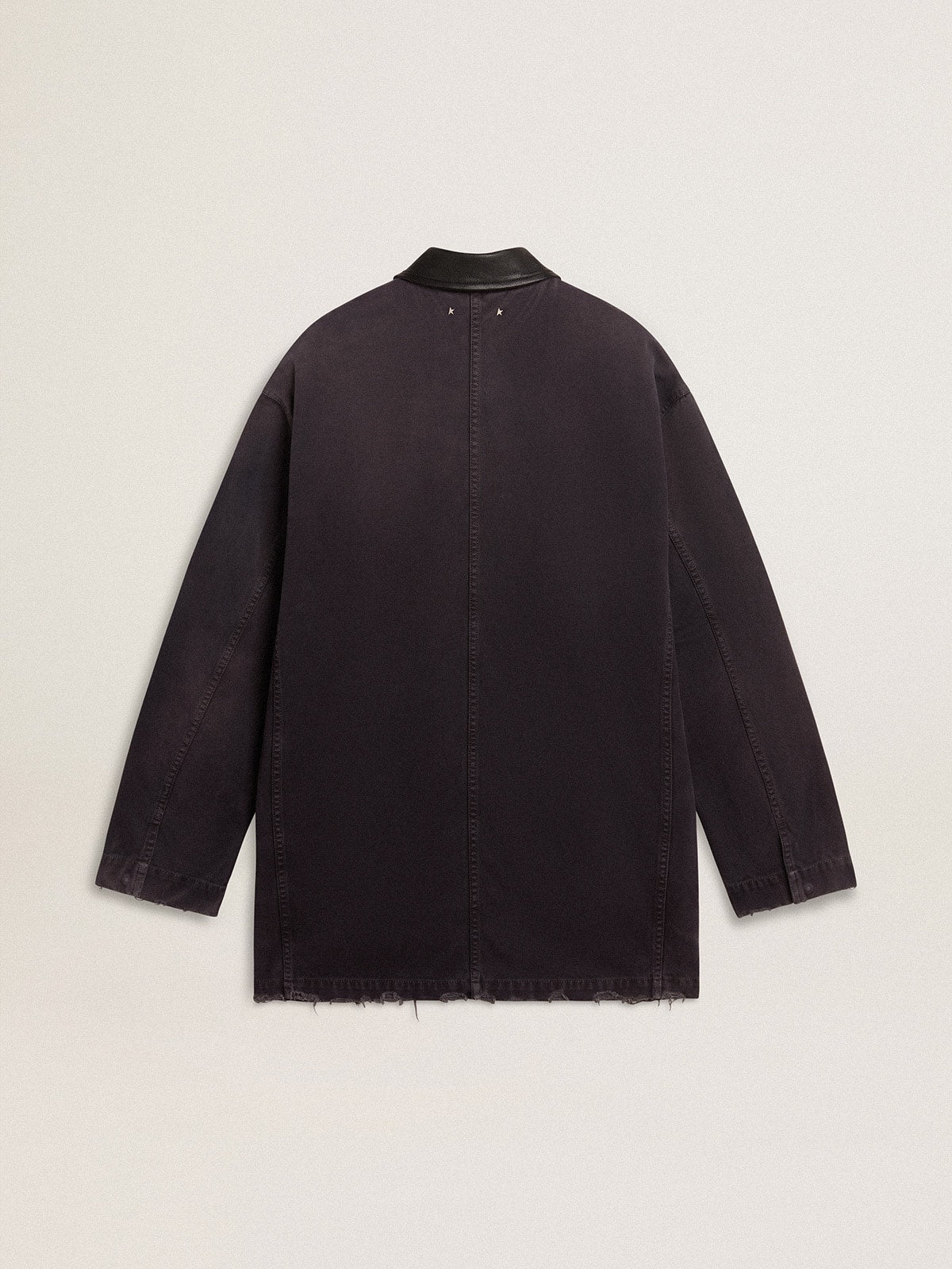 Men's denim jacket with distressed details and leather collar - Golden Goose Men