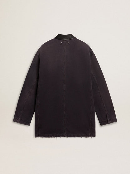 Men's denim jacket with distressed details and leather collar - Golden Goose Men
