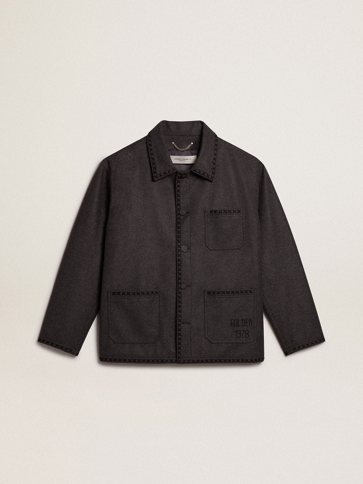 Gray melange woolen jacket with button fastening - Golden Goose Men