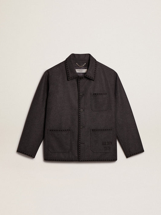 Gray melange woolen jacket with button fastening - Golden Goose Men