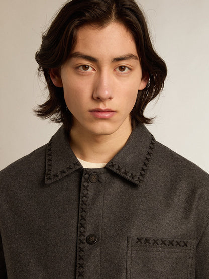 Gray melange woolen jacket with button fastening - Golden Goose Men