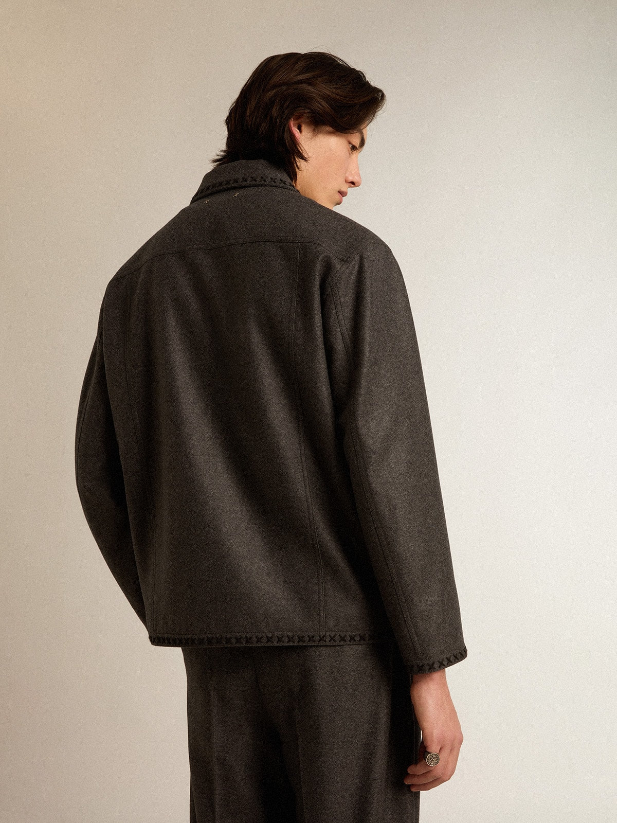 Gray melange woolen jacket with button fastening - Golden Goose Men